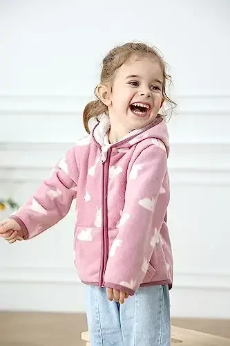 Feidoog Toddler Fleece Jacket Baby Boys Girls Hooded Zipper Long Sleeve Thick Warm Outerwear - 3