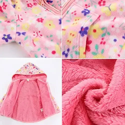 Feidoog Toddler Fleece Kurtka Chaqaloq O'g'il Qizlar Kapüşonlu Suv o'tkazmaydigan Fermuar Uzun Yengli Qalin Issiq Ustki Kiyim - 3