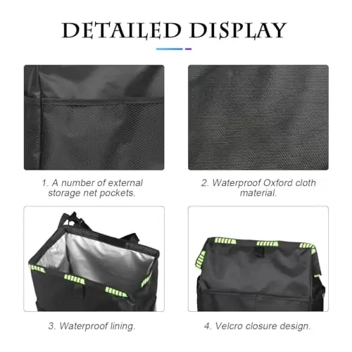 Fekey&JF Hanging Car Trash Can with Storage Pockets, Waterproof Leakproof Oxford Auto Garbage Bag, Multi-Use Organizer for Outdoor Traveling, Foldable Trash Bin for Truck, SUV, Home (Beige-Black) - 4