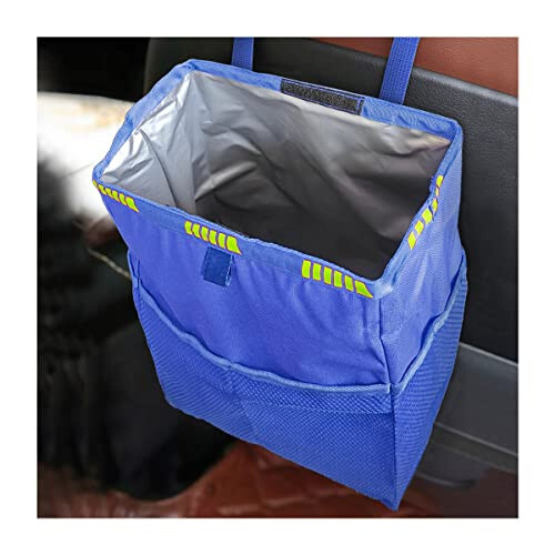 Fekey&JF Hanging Car Trash Can with Storage Pockets, Waterproof Leakproof Oxford Auto Garbage Bag, Multi-Use Organizer for Outdoor Traveling, Foldable Trash Bin for Truck, SUV, Home, Office (Blue) - FEKEY&JF