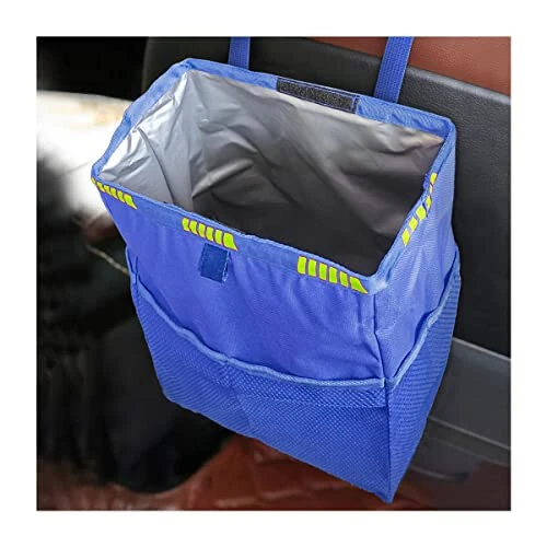 Fekey&JF Hanging Car Trash Can with Storage Pockets, Waterproof Leakproof Oxford Auto Garbage Bag, Multi-Use Organizer for Outdoor Traveling, Foldable Trash Bin for Truck, SUV, Home, Office (Blue) 