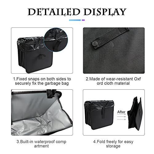 Fekey&JF Foldable Car Trash Can, Hanging Waterproof Leakproof Trash Can Storage Bag for Car with Large Capacity, Car Interior Accessories (Large) - 3