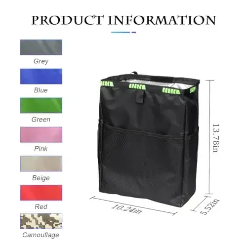 Fekey&JF Hanging Car Trash Can, Waterproof Leakproof Oxford Auto Garbage Bag with Storage Pockets, Vehicle Multi-Use Organizer for Outdoor Traveling, Foldable Trash Bin Universal for Car, SUV - 4
