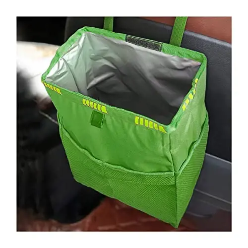 Fekey&JF Hanging Car Trash Can with Storage Pockets, Waterproof Leakproof Oxford Auto Garbage Bag, Multi-Use Organizer for Outdoor Traveling, Foldable Trash Bin for Truck, SUV, Car (Green) - 3