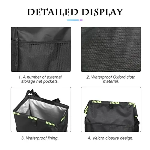 Fekey&JF Hanging Car Trash Can with Storage Pockets, Waterproof Leakproof Oxford Auto Garbage Bag, Multi-Use Organizer for Outdoor Traveling, Foldable Trash Bin for Truck, SUV, Car (Green) - 6