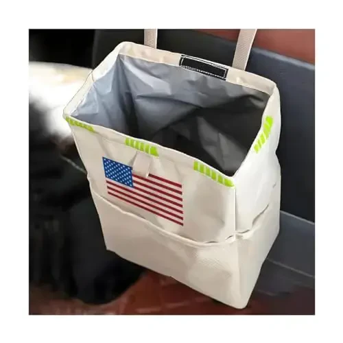 Fekey&JF Hanging Car Trash Can with Storage Pockets, Waterproof Leakproof Oxford Auto Garbage Bag, Multi-Use Organizer for Outdoor Traveling, Foldable Trash Bin for Truck, SUV, Home (Beige-Color) 