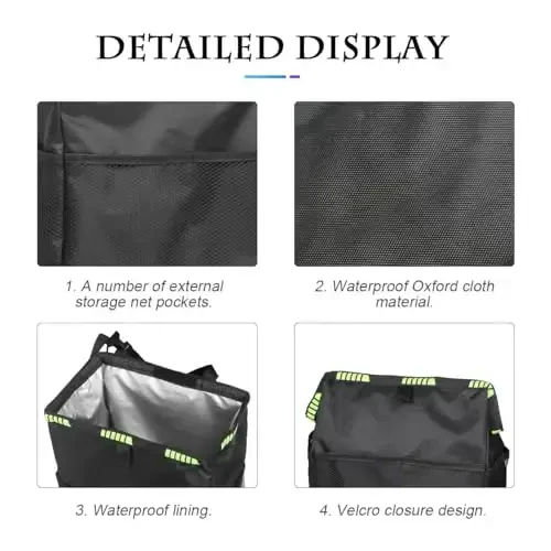 Fekey&JF Hanging Car Trash Can with Storage Pockets, Waterproof Leakproof Oxford Auto Garbage Bag, Multi-Use Organizer for Outdoor Traveling, Foldable Trash Bin for Truck, SUV, Home (Black-Black) - 4