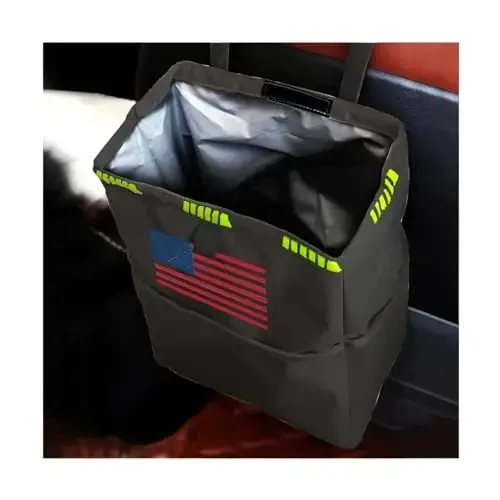 Fekey&JF Hanging Car Trash Can with Storage Pockets, Waterproof Leakproof Oxford Auto Garbage Bag, Multi-Use Organizer for Outdoor Traveling, Foldable Trash Bin for Truck, SUV, Home (Black-Color) 