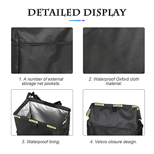Fekey&JF Hanging Car Trash Can with Storage Pockets, Waterproof Leakproof Oxford Auto Garbage Bag, Multi-Use Organizer for Outdoor Traveling, Foldable Trash Bin for Truck, SUV, Home, Office (Gray) - 4