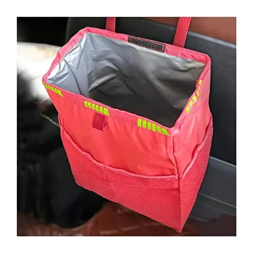 Fekey&JF Hanging Car Trash Can with Storage Pockets, Waterproof Leakproof Oxford Auto Garbage Bag, Multi-Use Organizer for Outdoor Traveling, Foldable Trash Bin for Truck, SUV, Home, Office (Red) 