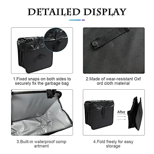 Fekey&JF Foldable Car Trash Can, Hanging Waterproof Leakproof Trash Can Storage Bag for Car with Large Capacity, Car Interior Accessories (Small) - 3