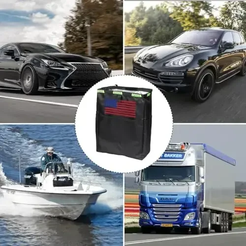 Fekey&JF Подвесной автомобильный мусорный бак с карманами для хранения, водонепроницаемый Оксфордский автомобильный мешок для мусора, многофункциональный органайзер для путешествий на открытом воздухе, складное мусорное ведро для грузовика, внедорожника, дома (черный цвет) - 3