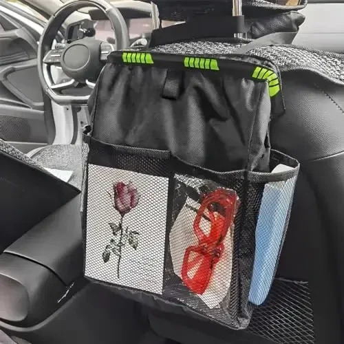 Fekey&JF Подвесной автомобильный мусорный бак с карманами для хранения, водонепроницаемый Оксфордский автомобильный мешок для мусора, многофункциональный органайзер для путешествий на открытом воздухе, складное мусорное ведро для грузовика, внедорожника, дома (черный цвет) - 6