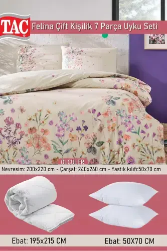 Felina Juft Kiyimli Yotoq Komplekti Krem - Ko'rpa + Ko'rpa + Yostiq + Yostiq Jildi - Felina Krem - Modazone (1)