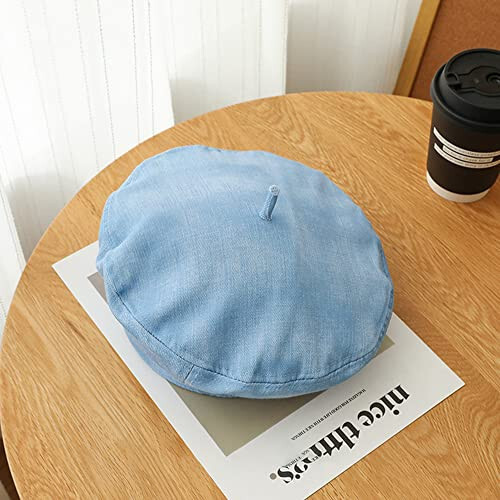 Felite Fnn Women Denim Cotton Beret Hat British Style Artist Painter Hat - 3