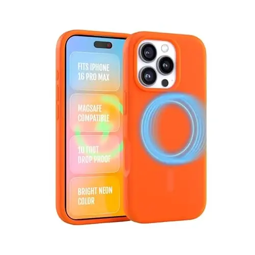 FELONY CASE - Apple iPhone 16 Pro Max Case - Liquid Silicone, Vibrant Neon Color with Anti-Scratch Microfiber Lining, Non-Slip Grip & 360° Shockproof Protection (Orange) 