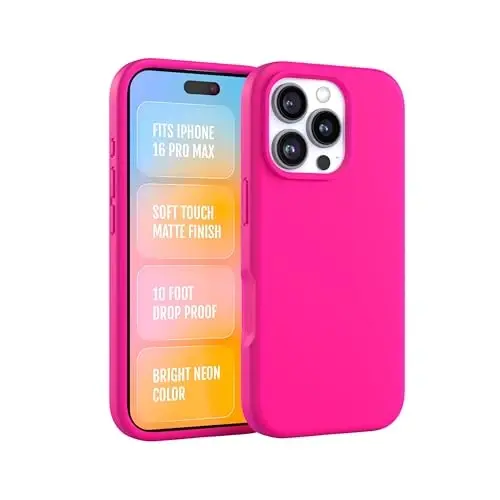 FELONY CASE - Apple iPhone 16 Pro Max Case - Liquid Silicone, Vibrant Neon Color with Anti-Scratch Microfiber Lining, Non-Slip Grip & 360° Shockproof Protection (Pink) - FELONY CASE