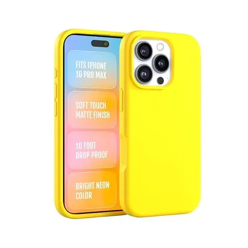 FELONY CASE - Apple iPhone 16 Pro Max Case - Liquid Silicone, Vibrant Neon Color with Anti-Scratch Microfiber Lining, Non-Slip Grip & 360° Shockproof Protection (Yellow) - 1