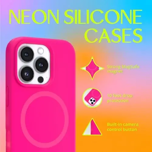 FELONY CASE – Apple iPhone 16 Pro Max Case - MagSafe Phone Case, Liquid Silicone, Vibrant Neon Color with Anti-Scratch Microfiber Lining, Non-Slip Grip & 360° Shockproof Protection (Pink) - FELONY CASE (1)