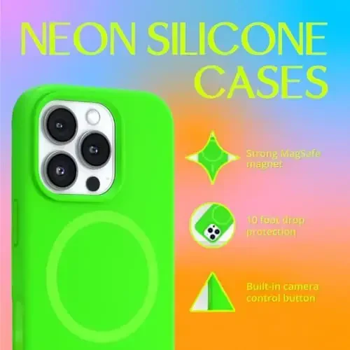 FELONY CASE – Apple iPhone 16 Pro Max Case - MagSafe Phone Case, Suyuq silikon, Yaltiroq neon rang, Chizilishga qarshi mikrofiber astar, Sirpanmaydigan tutqich va 360° zarbga chidamli himoya (Yashil) 