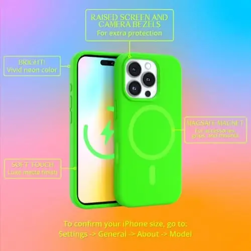 FELONY CASE – Apple iPhone 16 Pro Max Case - MagSafe Phone Case, Suyuq silikon, Yaltiroq neon rang, Chizilishga qarshi mikrofiber astar, Sirpanmaydigan tutqich va 360° zarbga chidamli himoya (Yashil) - FELONY CASE (1)