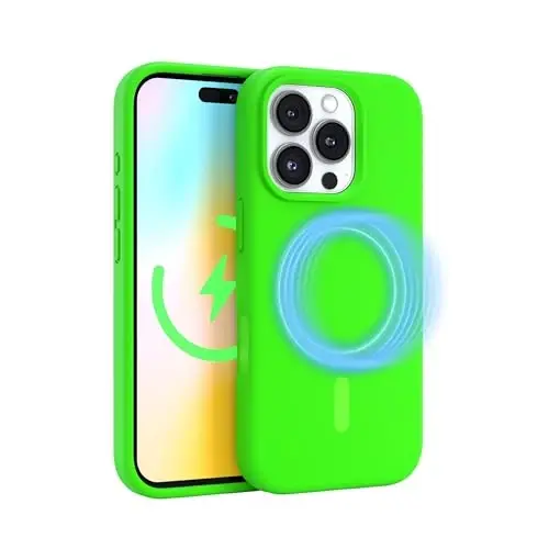 FELONY CASE – Apple iPhone 16 Pro Max Case - MagSafe Phone Case, Suyuq silikon, Yaltiroq neon rang, Chizilishga qarshi mikrofiber astar, Sirpanmaydigan tutqich va 360° zarbga chidamli himoya (Yashil) - 6
