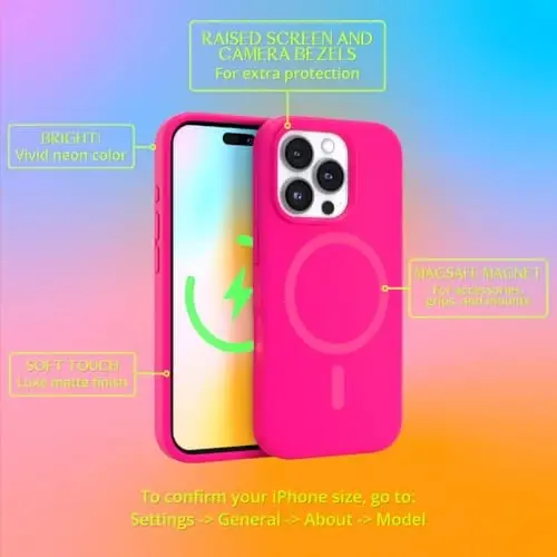 FELONY CASE – Apple iPhone 16 Pro Max Case - MagSafe Phone Case, Suyuq silikon, yorqin neon rang, tirnalishga qarshi mikrofiber astar, sirpanmaydigan tutqich va 360° zarbga chidamli himoya (pushti) - 3