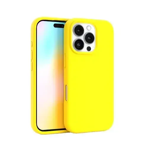 FELONY CASE - Apple iPhone 16 Pro Max Case - Suyuq silikon, yorqin neon rang, tirnalishga qarshi mikrofiber astarli, sirpanmaydigan tutqich va 360° zarbga chidamli himoya (sariq) 