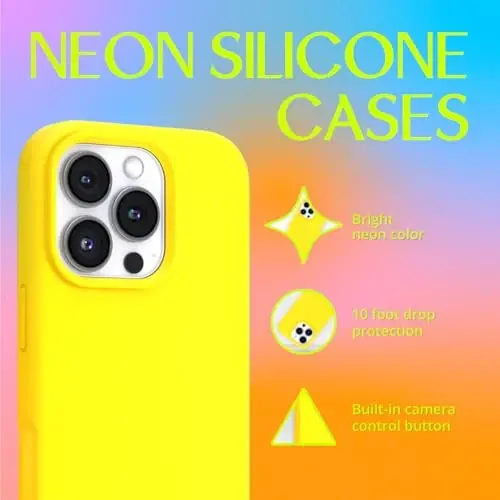 FELONY CASE - Apple iPhone 16 Pro Max Case - Suyuq silikon, yorqin neon rang, tirnalishga qarshi mikrofiber astarli, sirpanmaydigan tutqich va 360° zarbga chidamli himoya (sariq) - 2