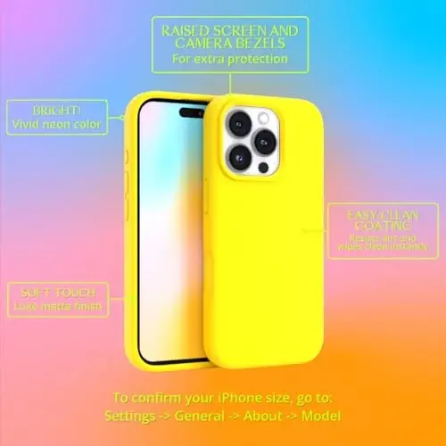 FELONY CASE - Apple iPhone 16 Pro Max Case - Suyuq silikon, yorqin neon rang, tirnalishga qarshi mikrofiber astarli, sirpanmaydigan tutqich va 360° zarbga chidamli himoya (sariq) - 3