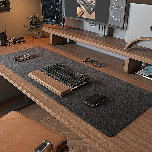 Felt Desk Mat | Computer Mat for Desk(36x12Inches) | Large Felt Mouse Pad and Keyboard Mat | Desk Protector for Office | Dark Gray - 1