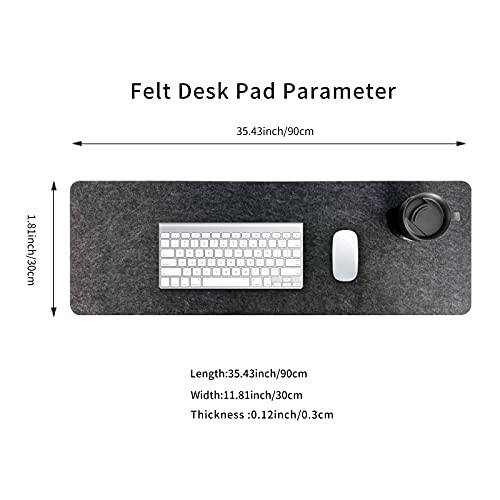 Felt Desk Mat | Computer Mat for Desk(36x12Inches) | Large Felt Mouse Pad and Keyboard Mat | Desk Protector for Office | Dark Gray - 2