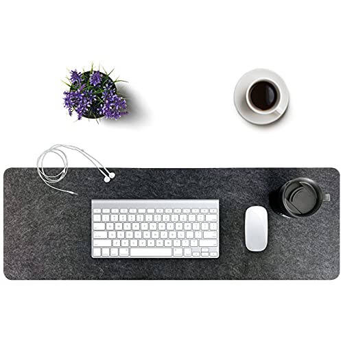 Felt Desk Mat | Computer Mat for Desk(36x12Inches) | Large Felt Mouse Pad and Keyboard Mat | Desk Protector for Office | Dark Gray - 3