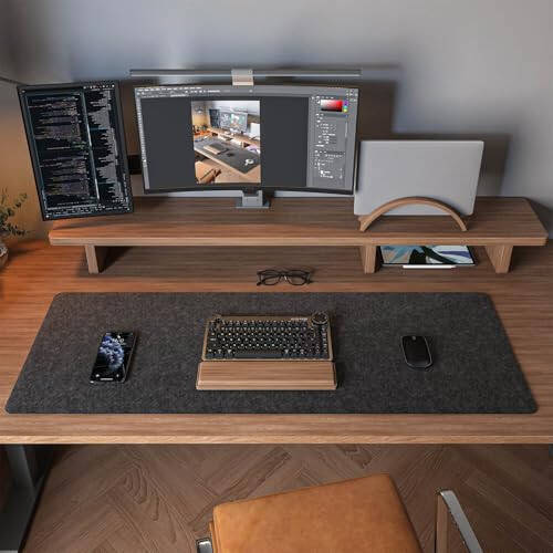 Felt Desk Mat | Computer Mat for Desk(36x12Inches) | Large Felt Mouse Pad and Keyboard Mat | Desk Protector for Office | Dark Gray - 7