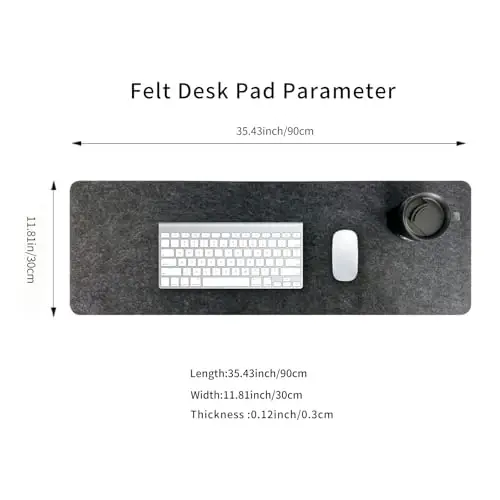 Felt Desk Mat | Computer Mat for Desk(36x12Inches) | Large Felt Mouse Pad and Keyboard Mat | Desk Protector for Office | Dark Gray - 7