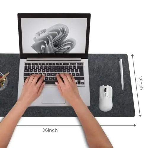 Felt Desk Mat | Computer Mat for Desk(36x12Inches) | Large Felt Mouse Pad and Keyboard Mat | Desk Protector for Office | Dark Gray 