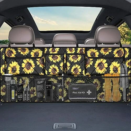 Femuar Car Trunk Organizer,Large Capacity Backseat Organizer(42 in*18 in),Collapsible Storage Bag with 8 Pocekt,Car Organizer for SUV/MPV/Truck - Sunflower TLAG-0114 - 7