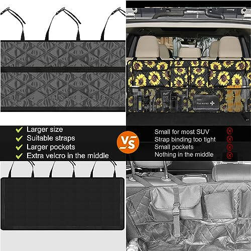 Femuar Car Trunk Organizer,Large Capacity Backseat Organizer(42 in*18 in),Collapsible Storage Bag with 8 Pocekt,Car Organizer for SUV/MPV/Truck - Sunflower TLAG-0114 - 2