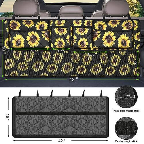Femuar Car Trunk Organizer,Large Capacity Backseat Organizer(42 in*18 in),Collapsible Storage Bag with 8 Pocekt,Car Organizer for SUV/MPV/Truck - Sunflower TLAG-0114 - 3