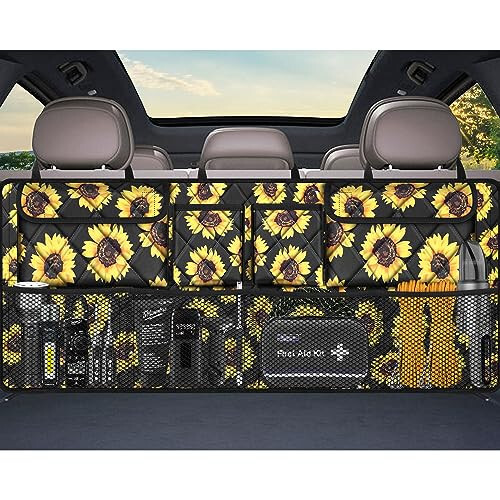 Femuar Car Trunk Organizer,Large Capacity Backseat Organizer(42 in*18 in),Collapsible Storage Bag with 8 Pocekt,Car Organizer for SUV/MPV/Truck - Sunflower TLAG-0114 - FEMUAR