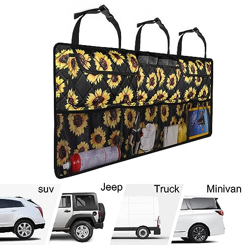 Femuar Car Trunk Organizer,Large Capacity Backseat Organizer(42 in*18 in),Collapsible Storage Bag with 8 Pocekt,Car Organizer for SUV/MPV/Truck - Sunflower TLAG-0114 - 5