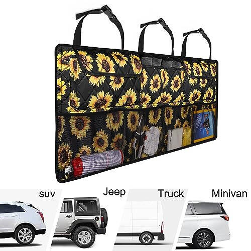 Femuar Car Trunk Organizer,Large Capacity Backseat Organizer(42 in*18 in),Collapsible Storage Bag with 8 Pocekt,Car Organizer for SUV/MPV/Truck - Sunflower TLAG-0114 - 5