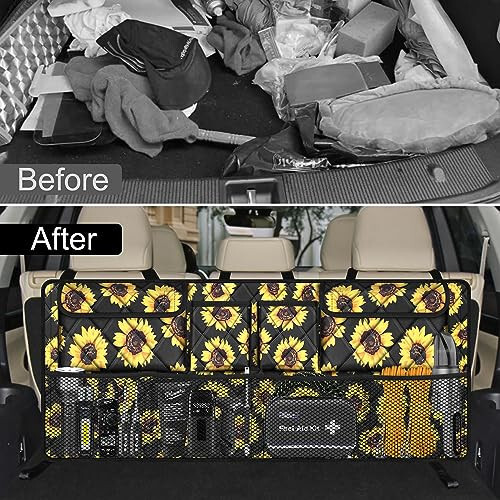 Femuar Car Trunk Organizer,Large Capacity Backseat Organizer(42 in*18 in),Collapsible Storage Bag with 8 Pocekt,Car Organizer for SUV/MPV/Truck - Sunflower TLAG-0114 - 6