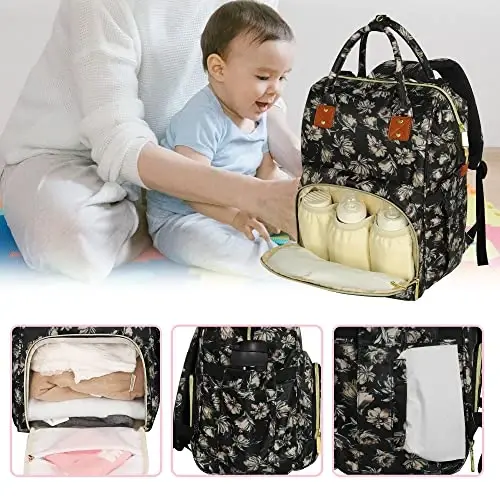 Femuar Diaper Bag Backpack Multifunction Maternity Diaper Bag for Baby Girls & Boys Large Capacity Travel Nappy Bags - 4