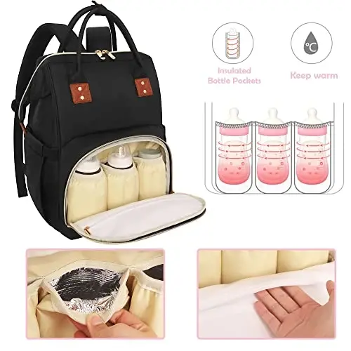 Femuar Diaper Bag Backpack Multifunction Maternity Nappy Baby Bag for Girls & Boys Large Capacity Travel Diaper Bags Dark Black - 5