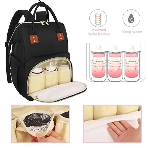 Femuar Diaper Bag Backpack Multifunction Maternity Nappy Baby Bag for Girls & Boys Large Capacity Travel Diaper Bags Dark Black - 5