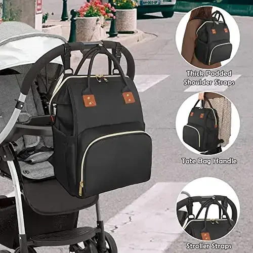 Femuar Diaper Bag Backpack Multifunction Maternity Nappy Baby Bag for Girls & Boys Large Capacity Travel Diaper Bags Dark Black - 6