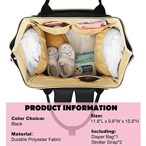 Femuar Diaper Bag Backpack Multifunction Maternity Nappy Baby Bag for Girls & Boys Large Capacity Travel Diaper Bags Dark Black - 3