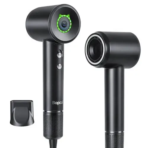 Фен - Ионная сушилка Bopcal с концентратором для всех типов волос, 110000 об/мин Высокоскоростная быстрая сушка Легкая и тихая, 200 миллионов отрицательных ионов Сушилка с терморегулятором (1500 Вт) - 1