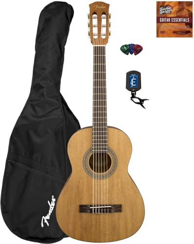 Fender FA-15N 3/4-Size Kids Classical Guitar - Natural Learn-to-Play Bundle with Gig Bag, Tuner, Fender Play Online Lessons, and Austin Bazaar Instructional DVD - 1